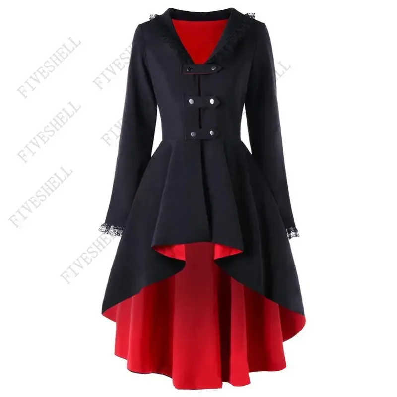 Didi 211 feminino vintage gótico cosplay traje vestido de renda retalhos fraque bandagem medieval vitoriano botão outwear irregular r