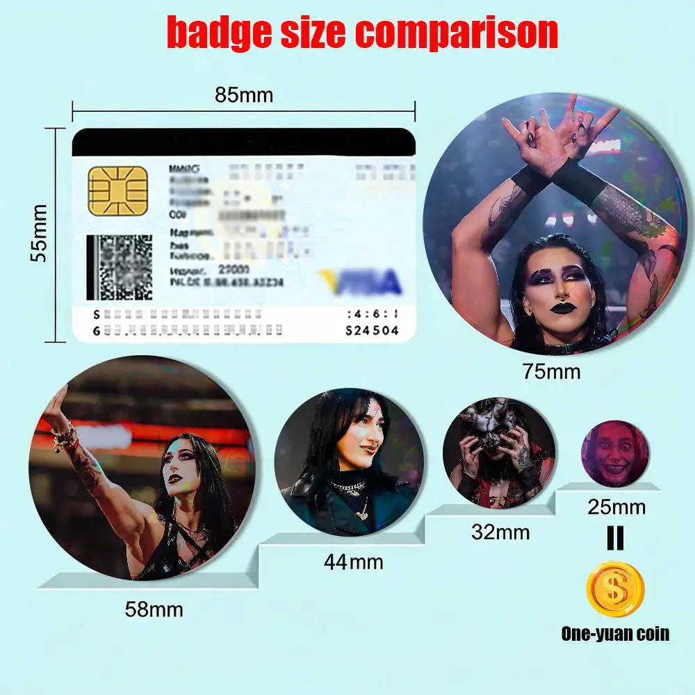 Mami black Rhea Ripley Creative Round Badge Button Pin Bag Decor Fans Collection Friends Gift Brooch