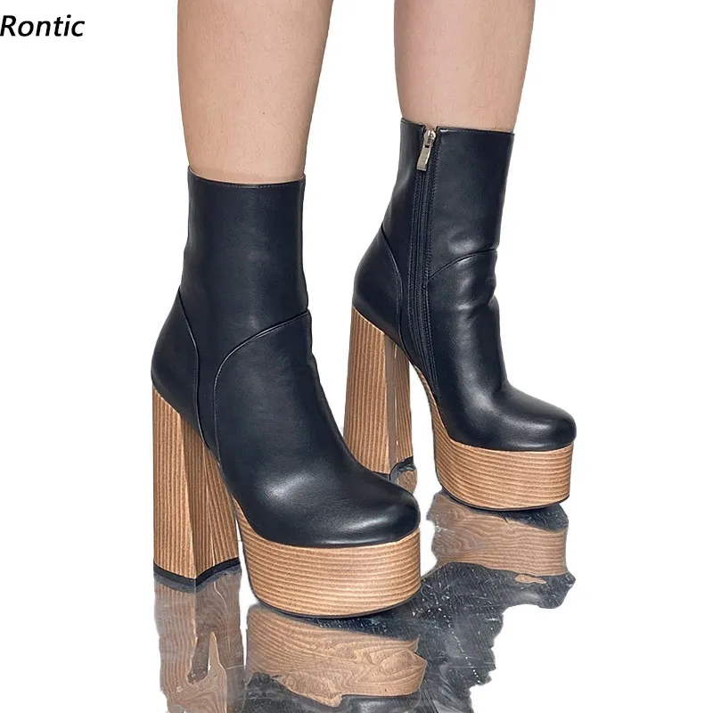 

Rontic, цветные женские ботильоны на платформе, боковая молния, деревянные туфли на блочном каблуке с круглым носком, черные туфли для выпускного вечера, женские размеры США 5-15