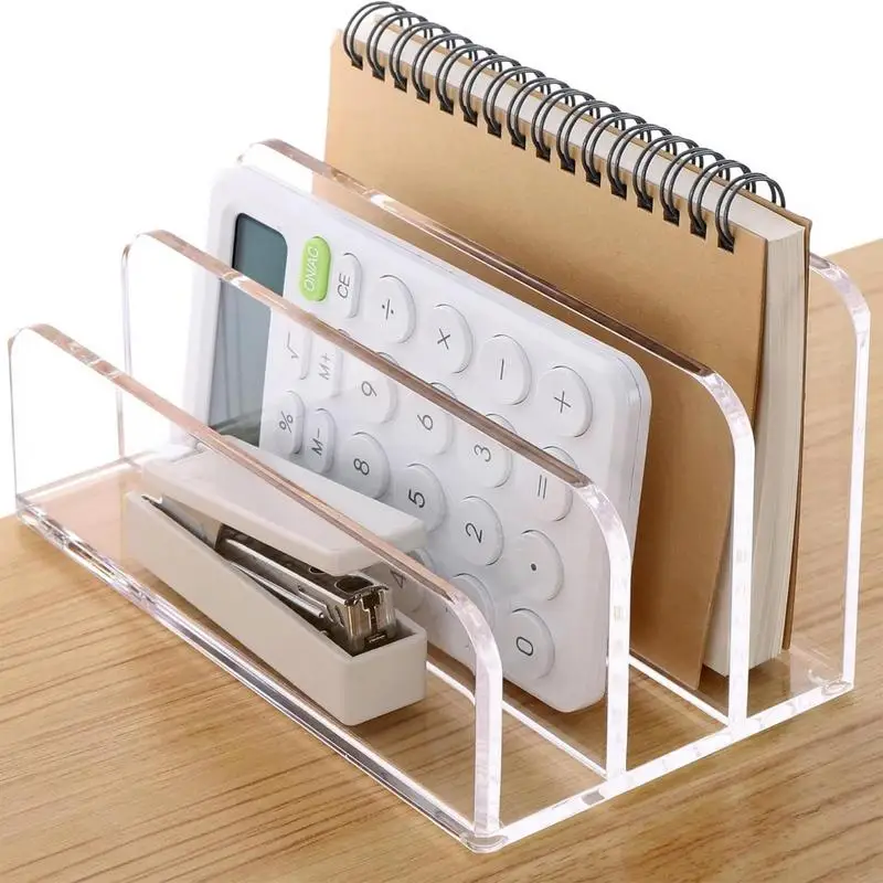 3 Compartments Mail Organizer Vertical Transparent Desk File Sorter Office Desk Organizer For Books Binders Emails Clear File