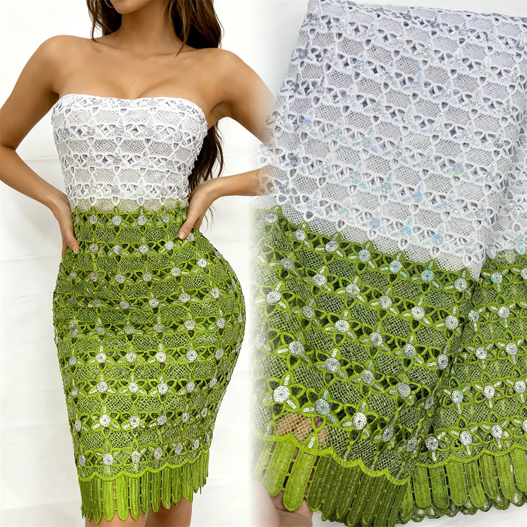 

African Guipure Cord Lace Fabric 2026 High Quality Lace 5 Yards Nigerian French Stoned Lace With Beads For Wedding Dress Sewing