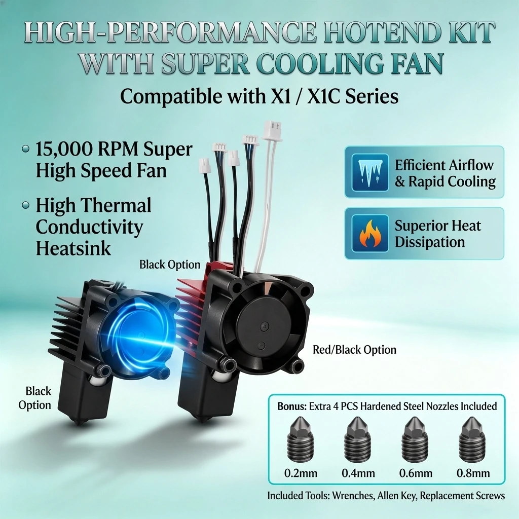 3D Printer Upgrade 2.0 Full Hotend Assembly Replacement Accessories Equipped with Cooling Fan & Nozzle For Bambu Lab X1 X1C