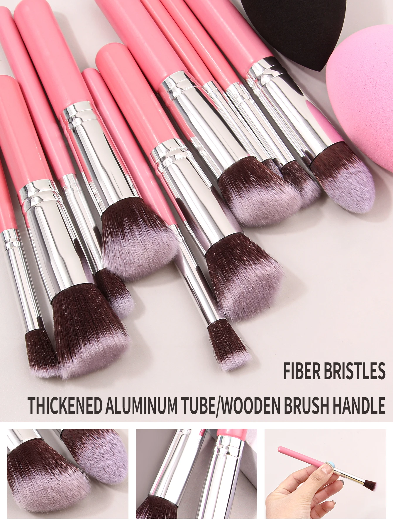 10-teiliges Make-up-Pinsel-Set: Foundation-Pinsel mit weichen Borsten, Concealer-Pinsel, Lidschattenpinsel, Rouge-Pinsel, Konturpinsel + 2 Make-up-Schwamm