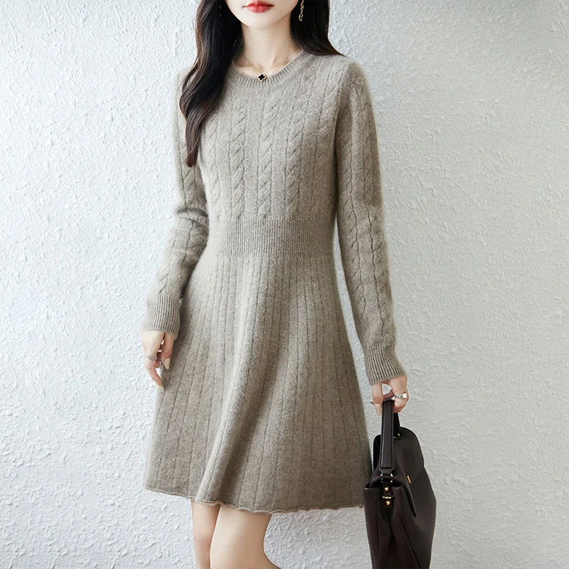 

Knitted Long-sleeved Dress Wool Autumn 2025 New Super Fire Early Autumn Korean temperament Wear waist skirt