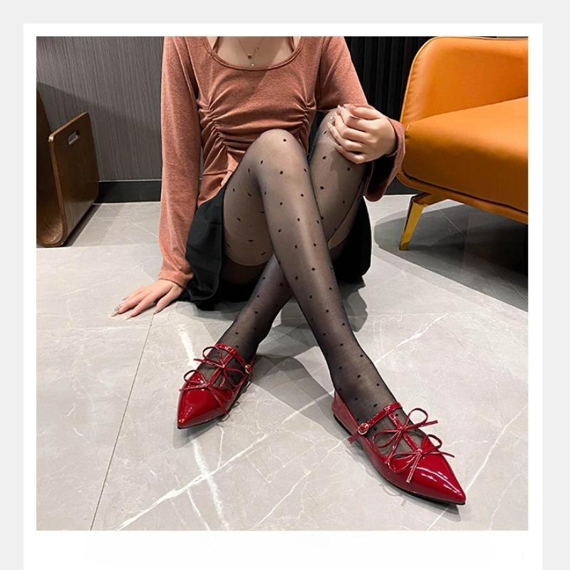Women's Patent Leather Pointed Toe Bow Mary Jane Flats 2026 Elegant Buckle Strap Soft Sole Party Ballet Shoes for Ladies