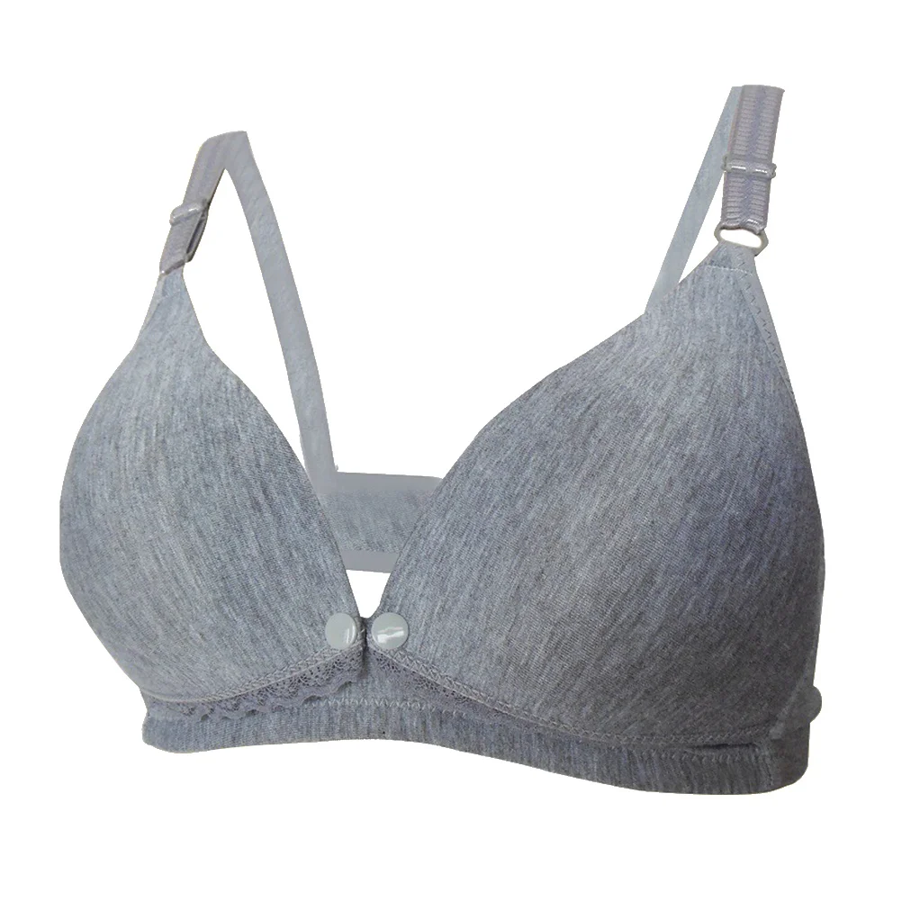 Women's Front Button Nursing Bra Seamless Silver Gray Adjustable Strap Maternity Breastfeeding Bra Comfortable Support