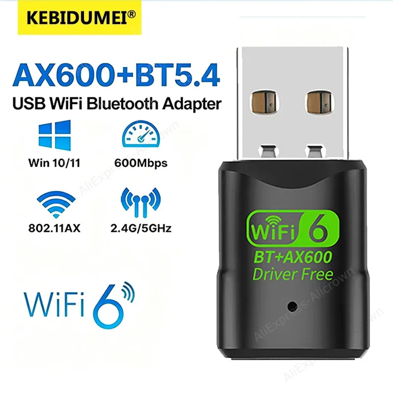 KEBIDUMEI 2 IN 1 Dual Band 900Mbps USB WiFi Bluetooth Adapter 2.4G/5GHz Wi-Fi Dongle High-Speed ​​AX600 Netwerkkaart voor PC Laptop