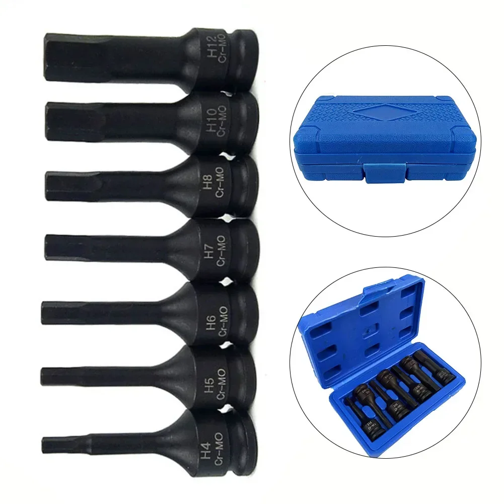 7pcs 60mm Impact Socket Wrenches Set 3/8inch Drive Hex Key Socket Screwdriver Bit Socket Wrench Tools H4-H12 Socket Tools