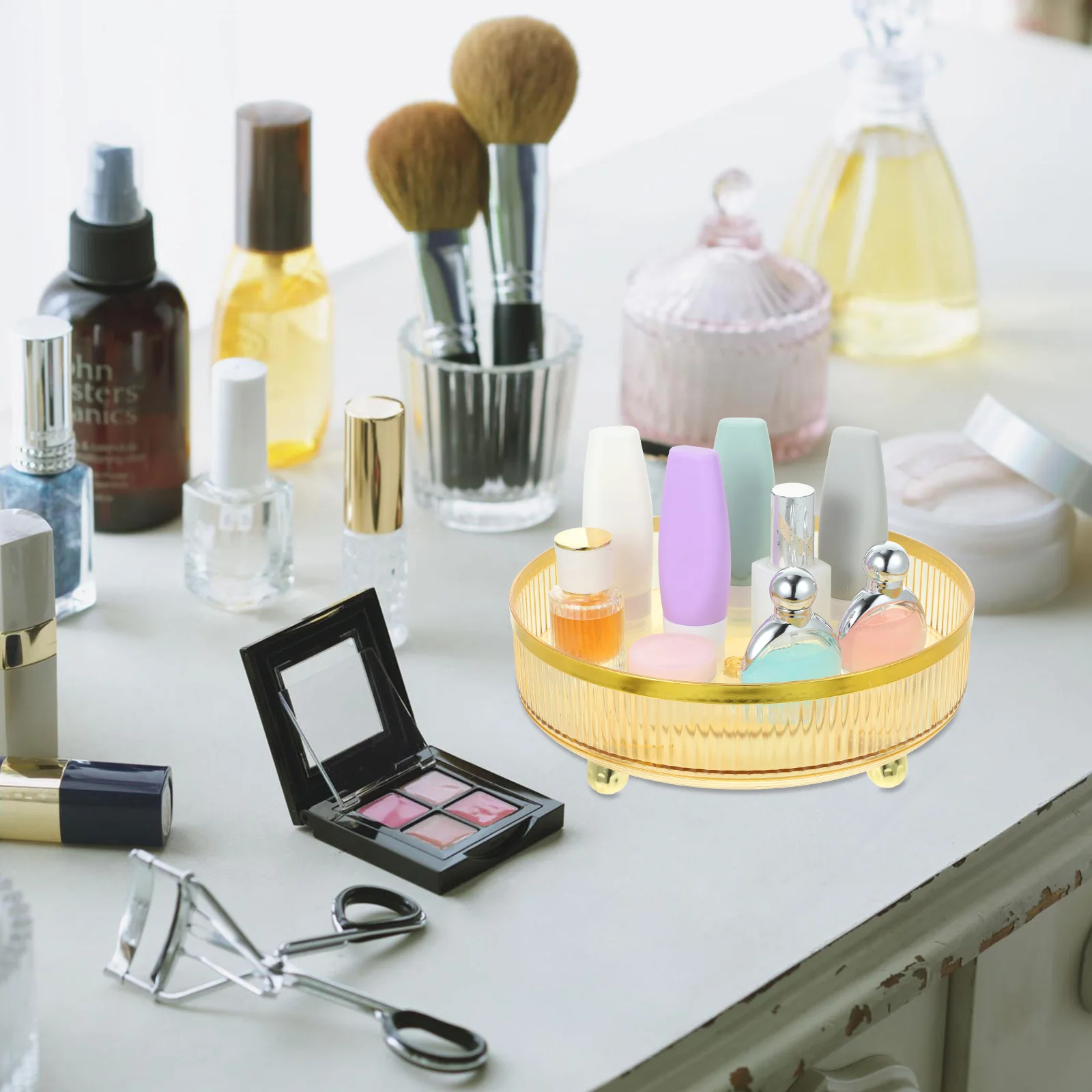 

360 Degree Rotating Makeup Storage Box Large Capacity Vanity Top ganizer Plastic Display Case for Bathroom Kitchen