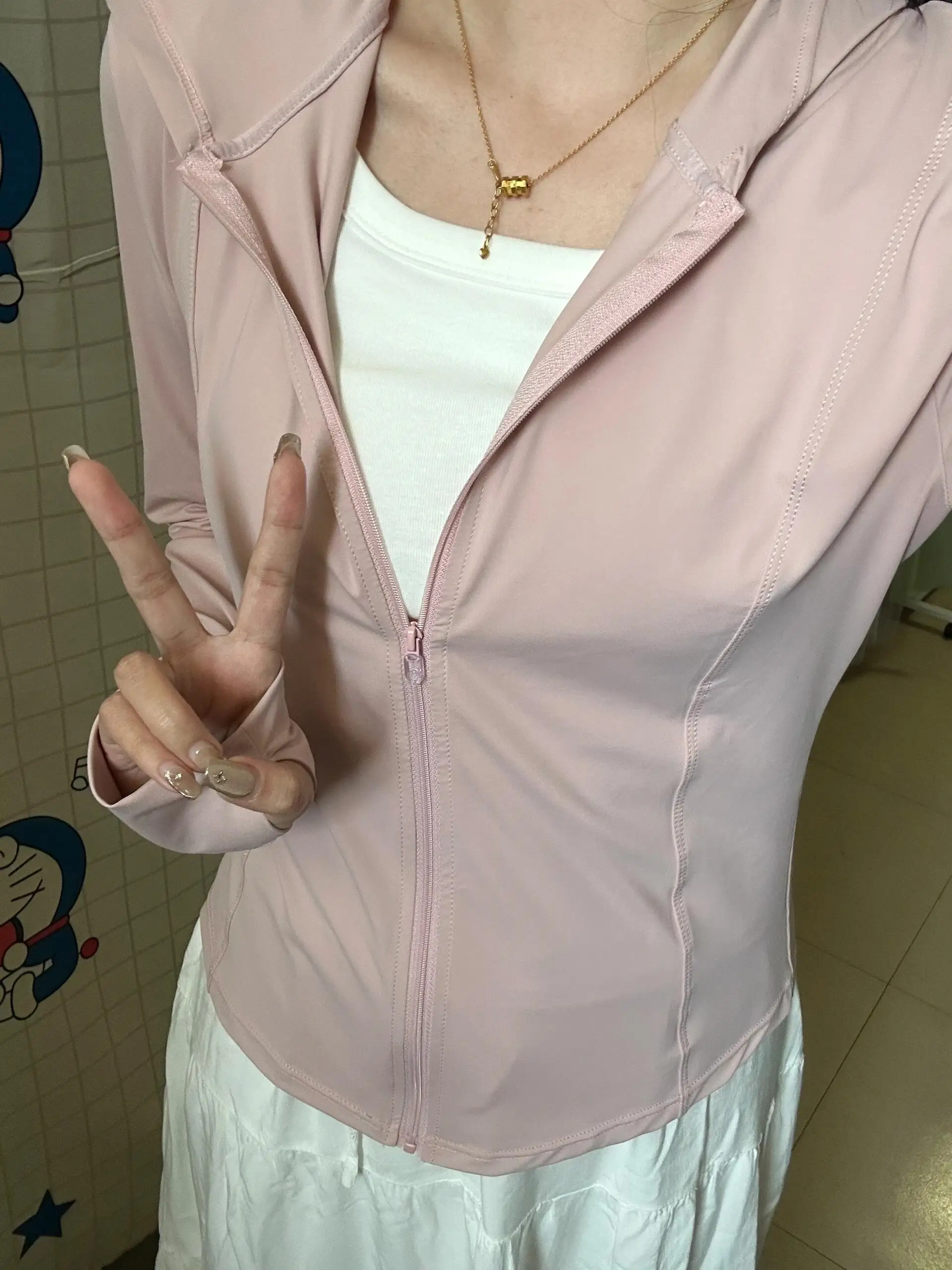Pink Ice Silk Slim Fit Summer Thin Outdoor UV Protection Sunscreen Clothes Women's Fashionable Close-Fitting Short Outerwear