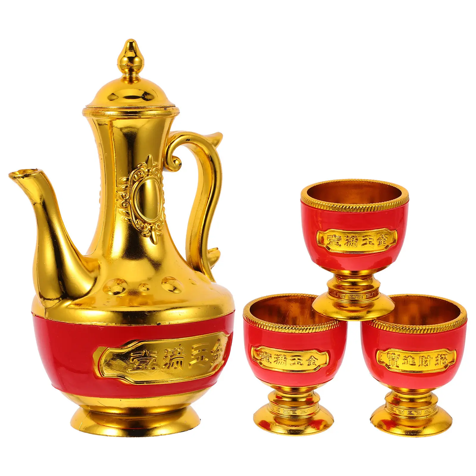 Elegant Gold-Plated Chinese Buddhist Worship Set Teapot Kettle Offering Cups Water Bowls for Tibetan Altar Rituals