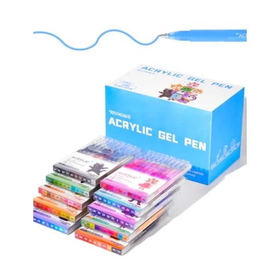 

ROSYMENG Acrylic Gel Pens Ultra‑Smooth 1.0mm Tip with Large‑Capacity Ink Pens Multi‑Surface Coloring Pens for Journaling Adults