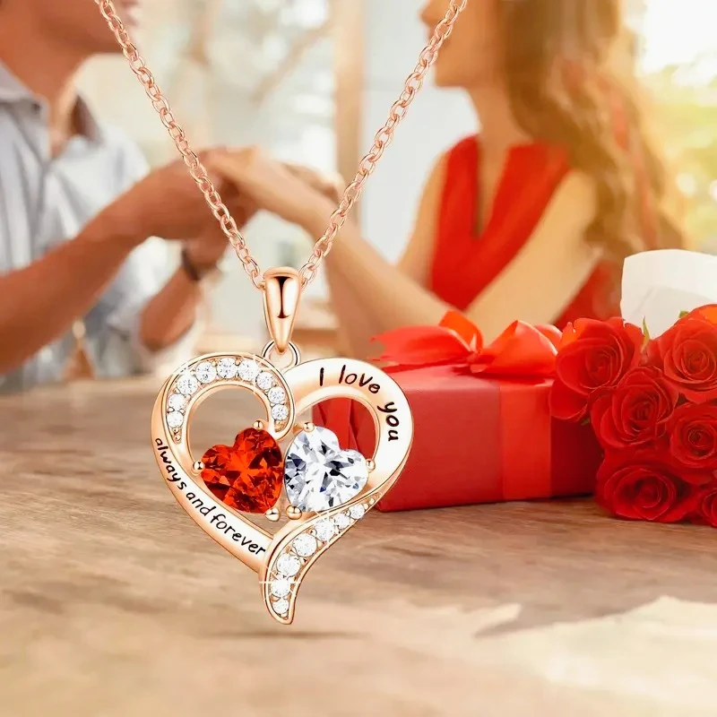 Elegant Red Heart Pendant Necklace with Rose Gift Box - Romantic Valentine’s Day, Birthday, or Mother’s Day Gift for Wife, Mom