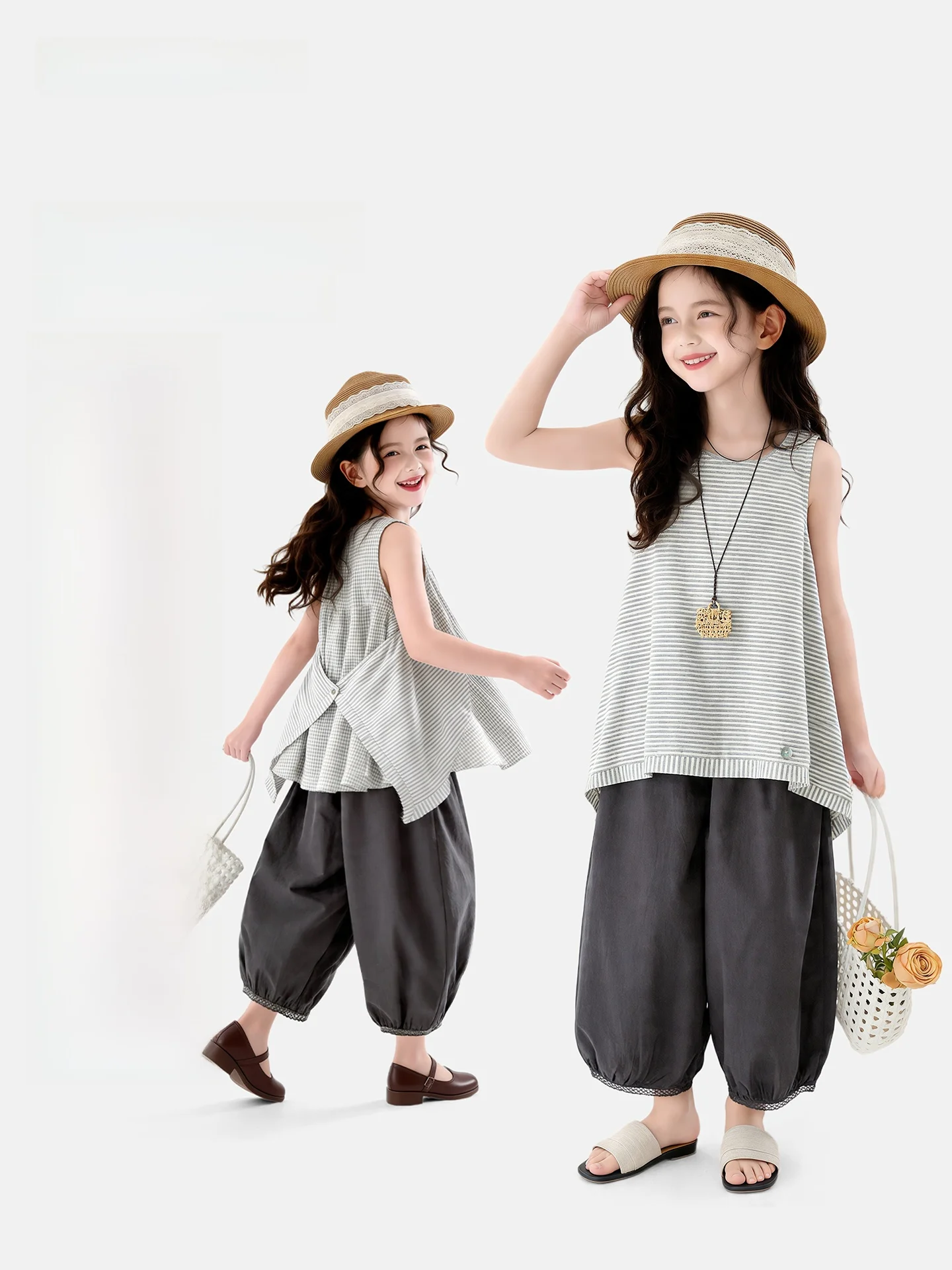 ensemble-deux-pieces-leger-et-luxueux-a-carreaux-pour-filles-tenue-d'ete-pour-tout-petits-et-enfants-plus-ages-motif-raye