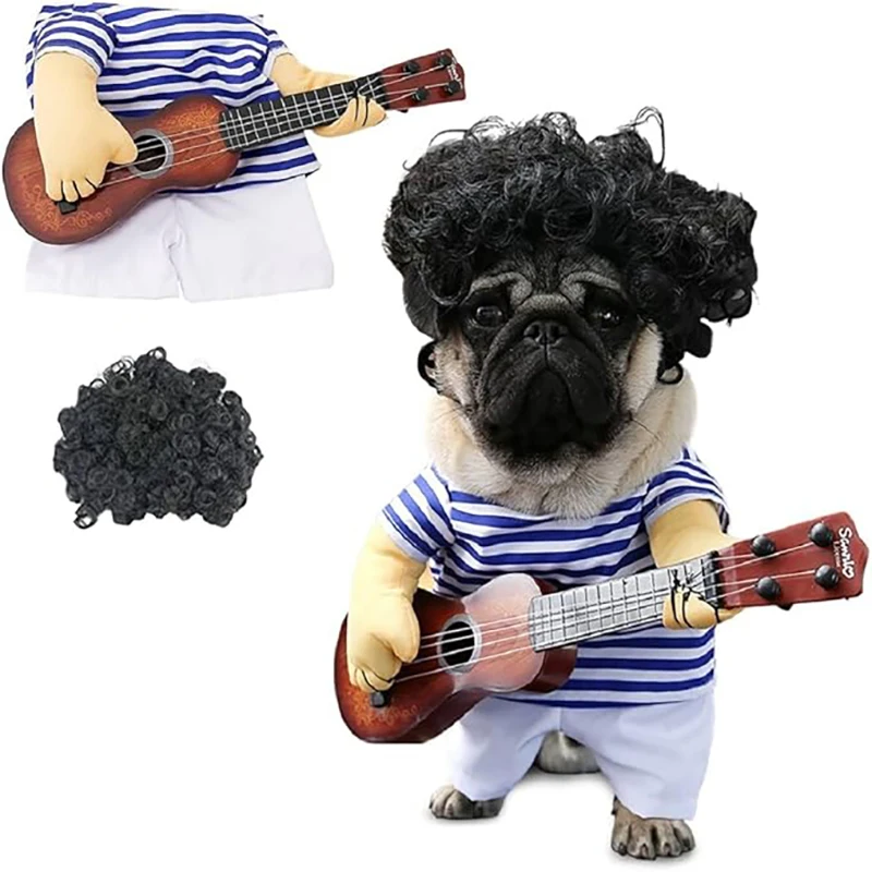 Haustier-Gitarrenkostüm Hundekostüme Katzen-Halloween-Weihnachtskostüm Gitarrist-Kopfteil Cosplay-Party Lustiges Outfit Kleidung
