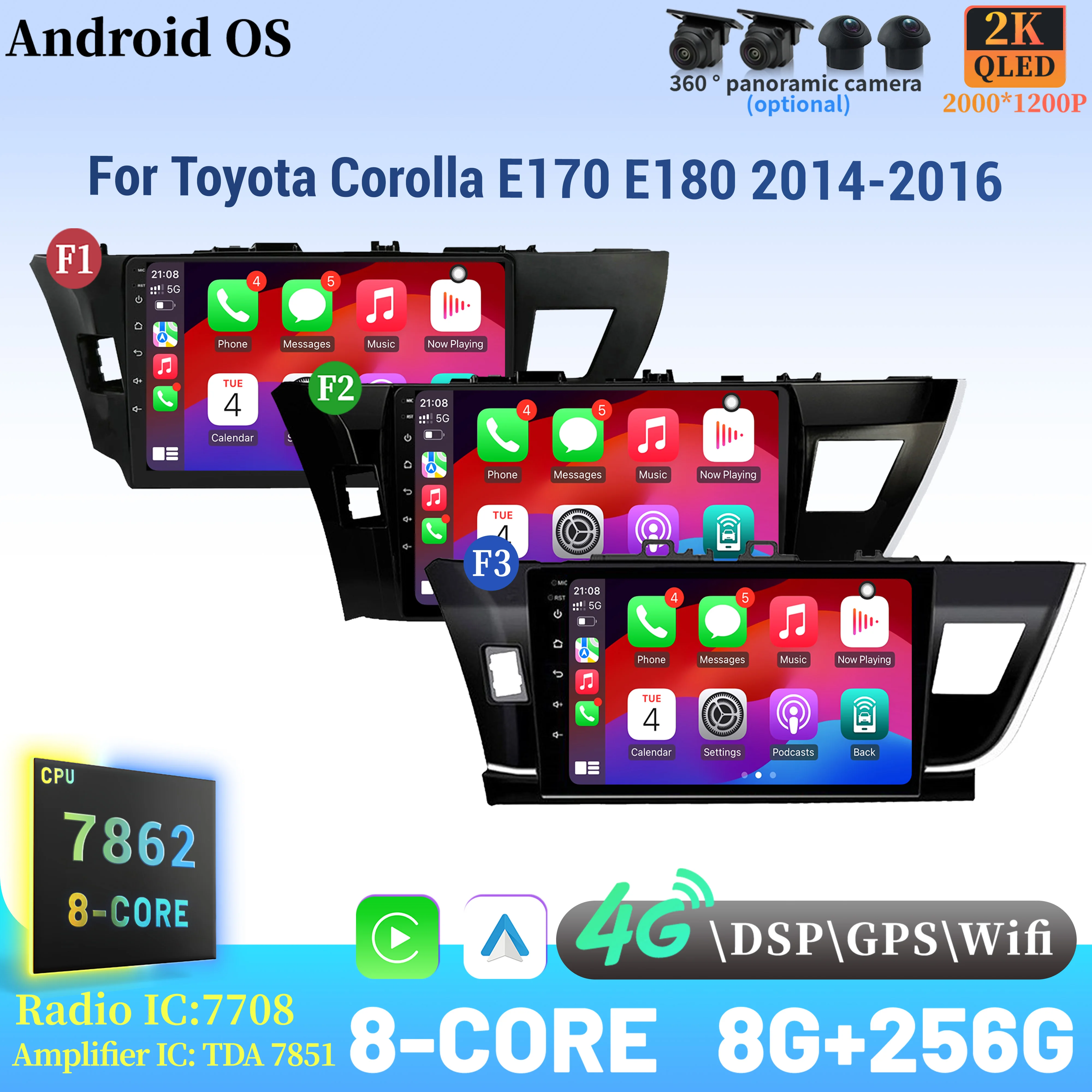 

Car Radio Android 14 For Toyota Corolla E170 E180 2014-2016 Navigation Multimedia Wireless BT Carplay Touch 2K QLED Screen