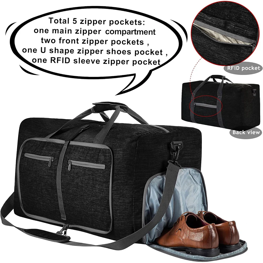 Travel Duffle Bag for Men 65L Foldable Outdoor Travel Duffel Bag with Shoes Compartment Overnight Bag for Men Women Handbag