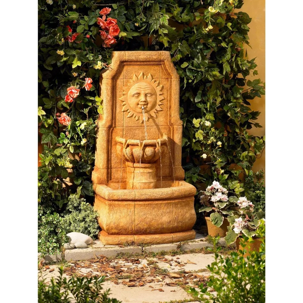 Sun Villa Rustic Happy Sun Face Outdoor Wall Tiered Water Fountain 37