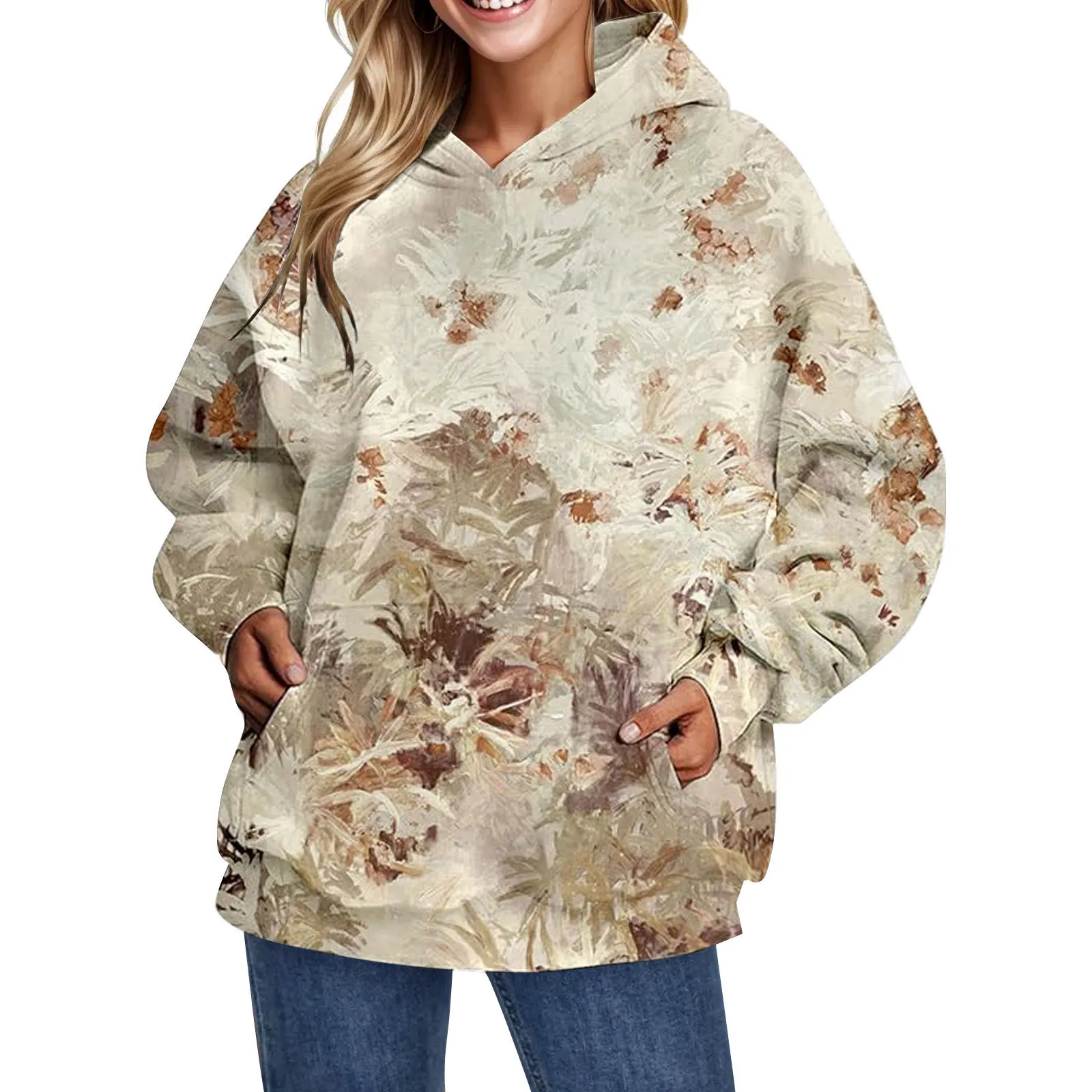 Outdoor Deadwood Sweatshirt Women\'S Realtree Graphics Hoodie Maple Leaf Print Oversized Sweatshirt Long Sleeve Hooded Sweatshirt