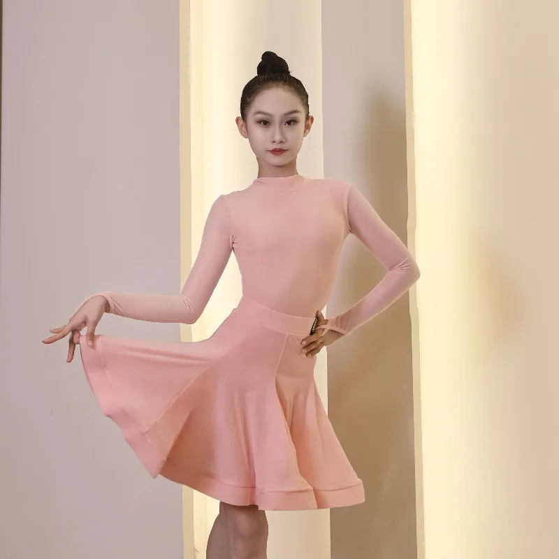 customized 2pcs Long sleeved tops Latin dance dress girls' professional national standards competition uniforms practice skirt