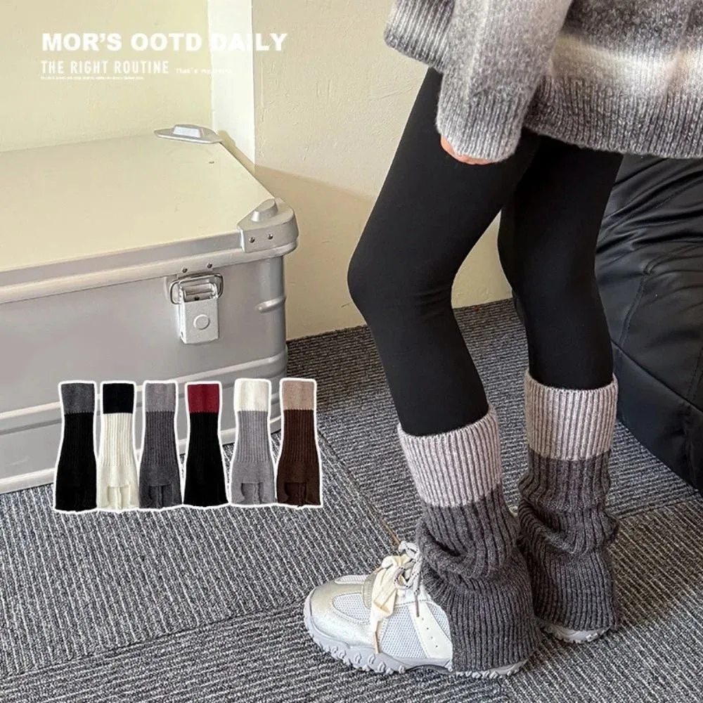 Jk Harajuku Children's Leg Warmers Color Blocking Japanese Style Knitted Foot Cover Kawaii Sweet Long Socks Winter