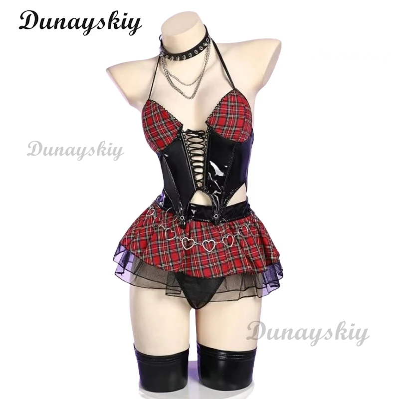 Мисс Миса Косплей Костюм и Парик Хэллоуин Готический Топ и Юбка с Сетчатыми Чулками и Рукавами Черный Корсет Юбка Комплект На Шнуровке