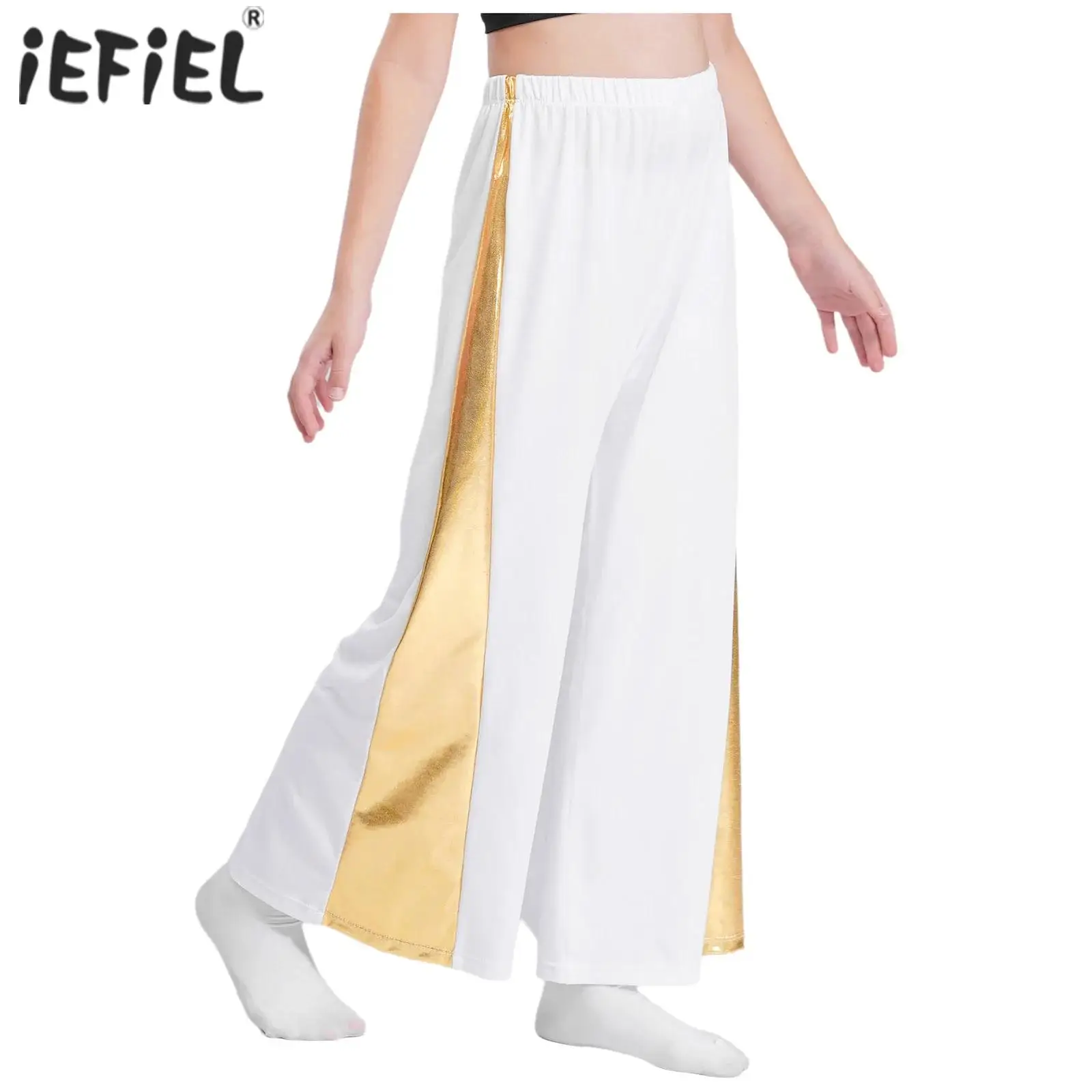 

Детские широкие брюки для девочек, свободные брюки с металлическим лоскутом и высокой талией для литургической танцевальной церемонии, сценический костюм