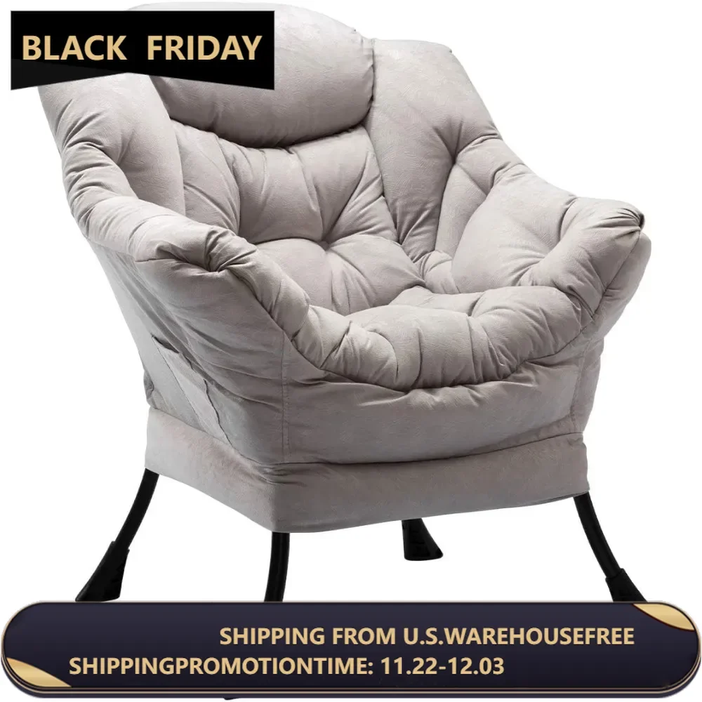 Modern Fabric Large Lazy Chair, Accent Oversized Comfy Reading Chair, Thick Padded Cozy Lounge Chair with Armrest