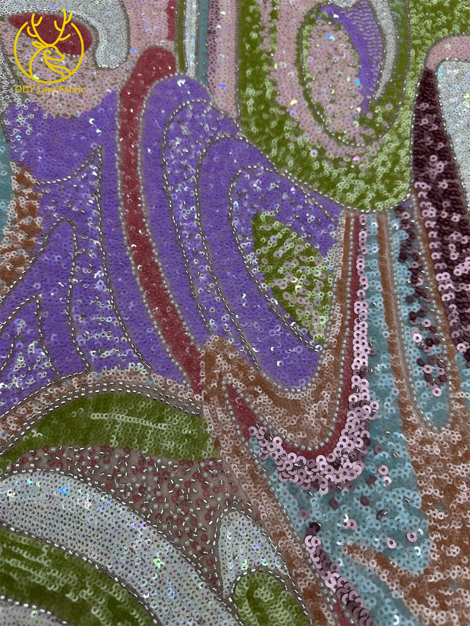 Wunderschöner Bunter Damen-Hochzeitskleiderstoff Handgefertigte Perlen-Stickerei Vollständig mit Pailletten Besetzter Afrikanischer Hochwertiger Spitzenstoff – Detail 9