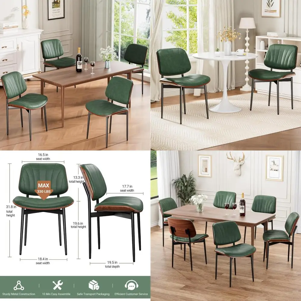 مجموعة من 4 كراسي لتناول الطعام الحديثة في منتصف القرن: منجدة من جلد البولي يوريثان مع ظهور من خشب الجوز وأرجل معدنية #1