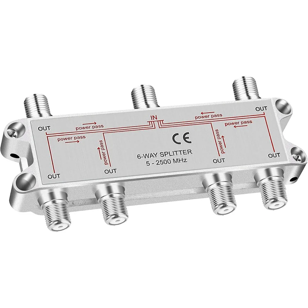 Image of 6-Wege-Koaxialkabel-Splitter, unterstützt 10-2602 MHz, kompatibel mit RG6 RG59 Koaxialkabeln, funktioniert mit MoCA2.5 und MoCA3.0, CATV, Satellitenfernsehen