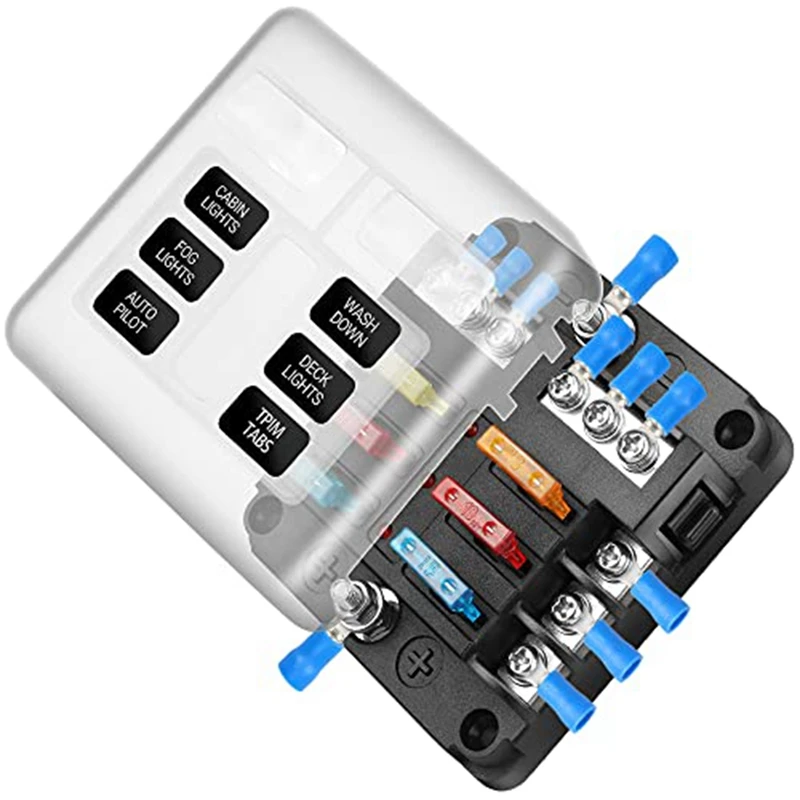 6 Way Waterproof Fuse Block,With LED Indicator Part Kit With Negative Marine Fuse Box For Dc12-24V Car Boat RV Truck