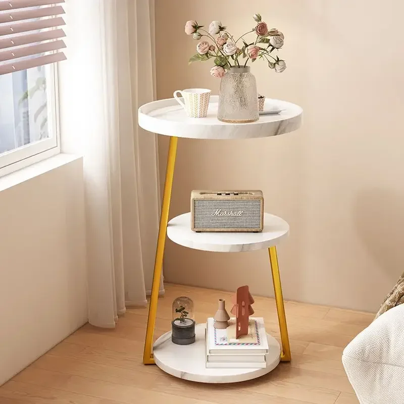 Light Luxury Three-tier Small Side Table – Round Table for Living Room, Bedroom Bedside & Balcony, Compact Coffee Table with Ele