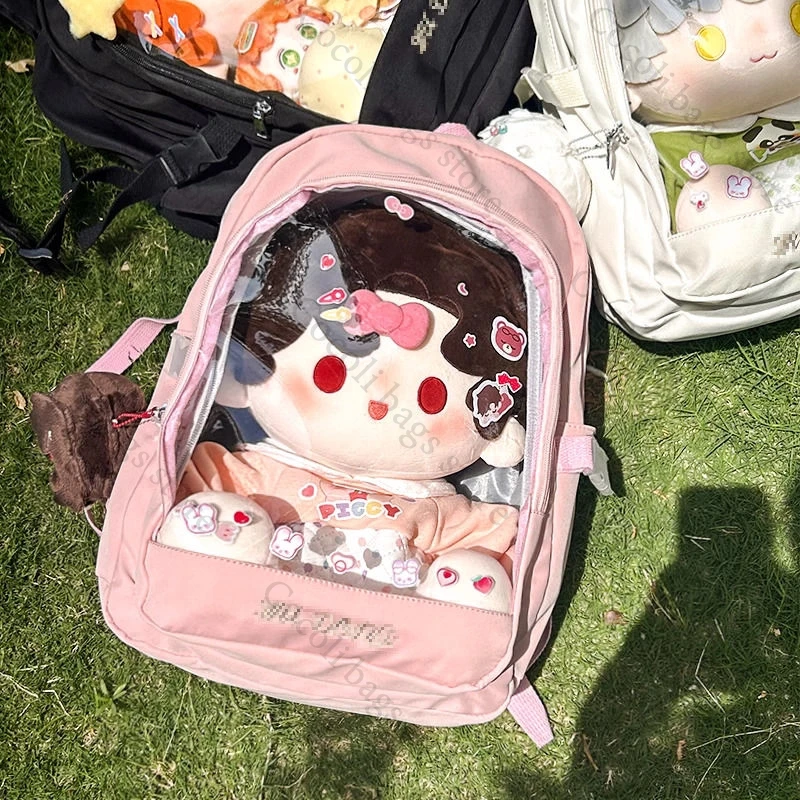 กระเป๋าแฟชั่น Ita สำหรับตุ๊กตา 40 ซม. กระเป๋าเป้ Ita แบบใส มีช่องใส่ของ กระเป๋าเป้ผู้หญิงสำหรับใช้ในชีวิตประจำวัน กระเป๋าเป้สีพื้นน่ารักสำหรับสาวๆ