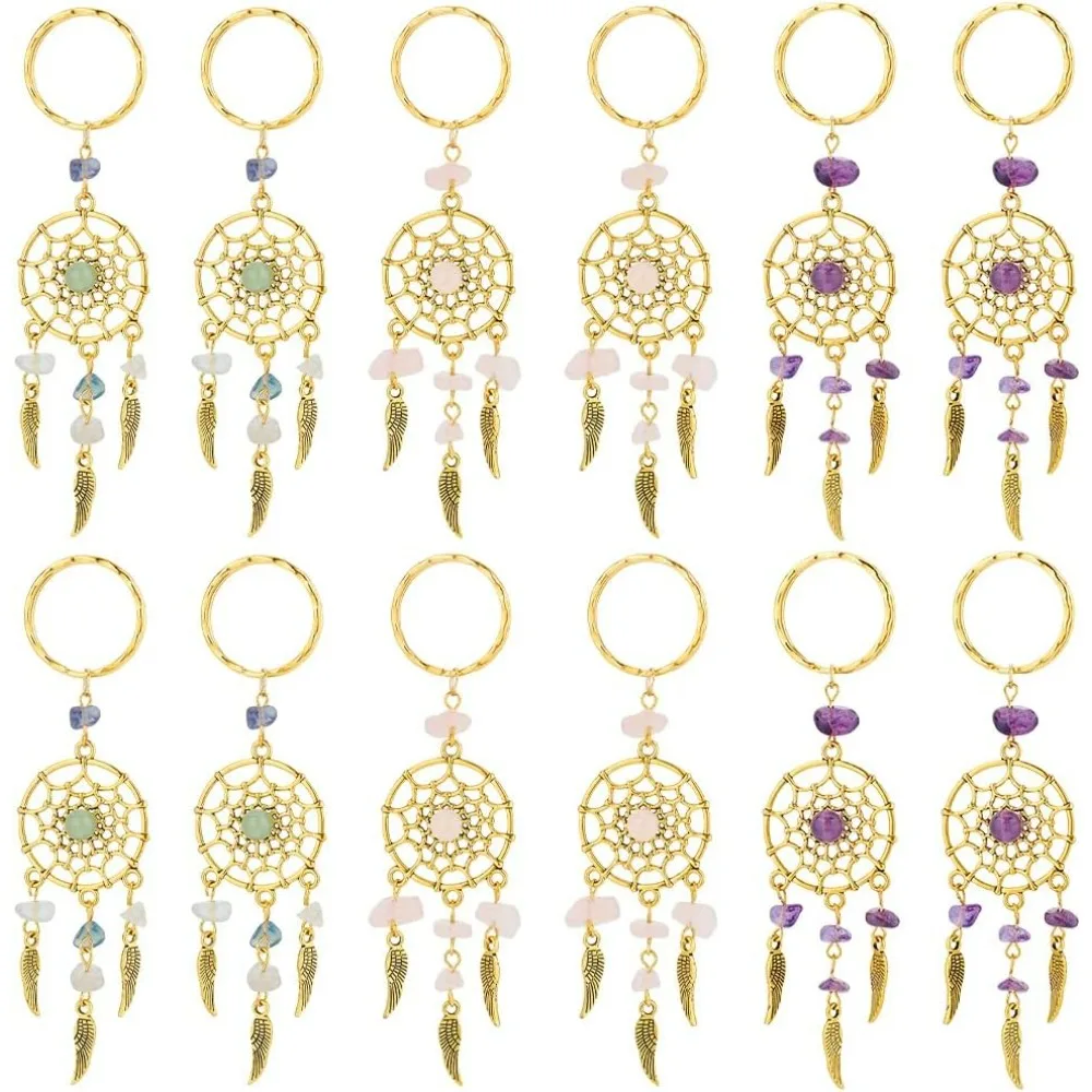 12 шт., брелки «Ловец снов», 3 цвета, брелки «Ловец снов», перья, филигранные брелоки, брелки с драгоценными камнями, брелки, подвески