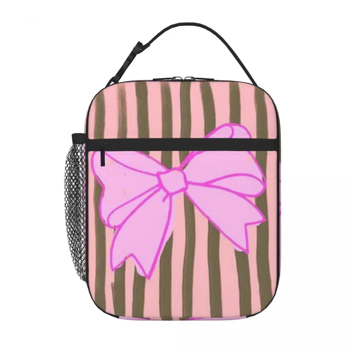 Bestselling Pink Girly Ribbon Bow Compact Style Nylon Lunch Bag Campus Lunch Thermal Food Carrier