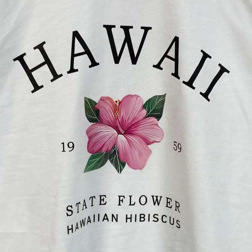 Women's Hawaiian Cotton T-Shirt Pink Flower Tropical