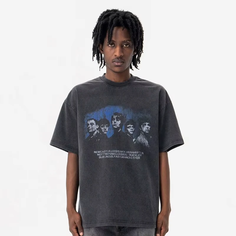 

Motorcycle 2025 new printed T-shirt washed cotton