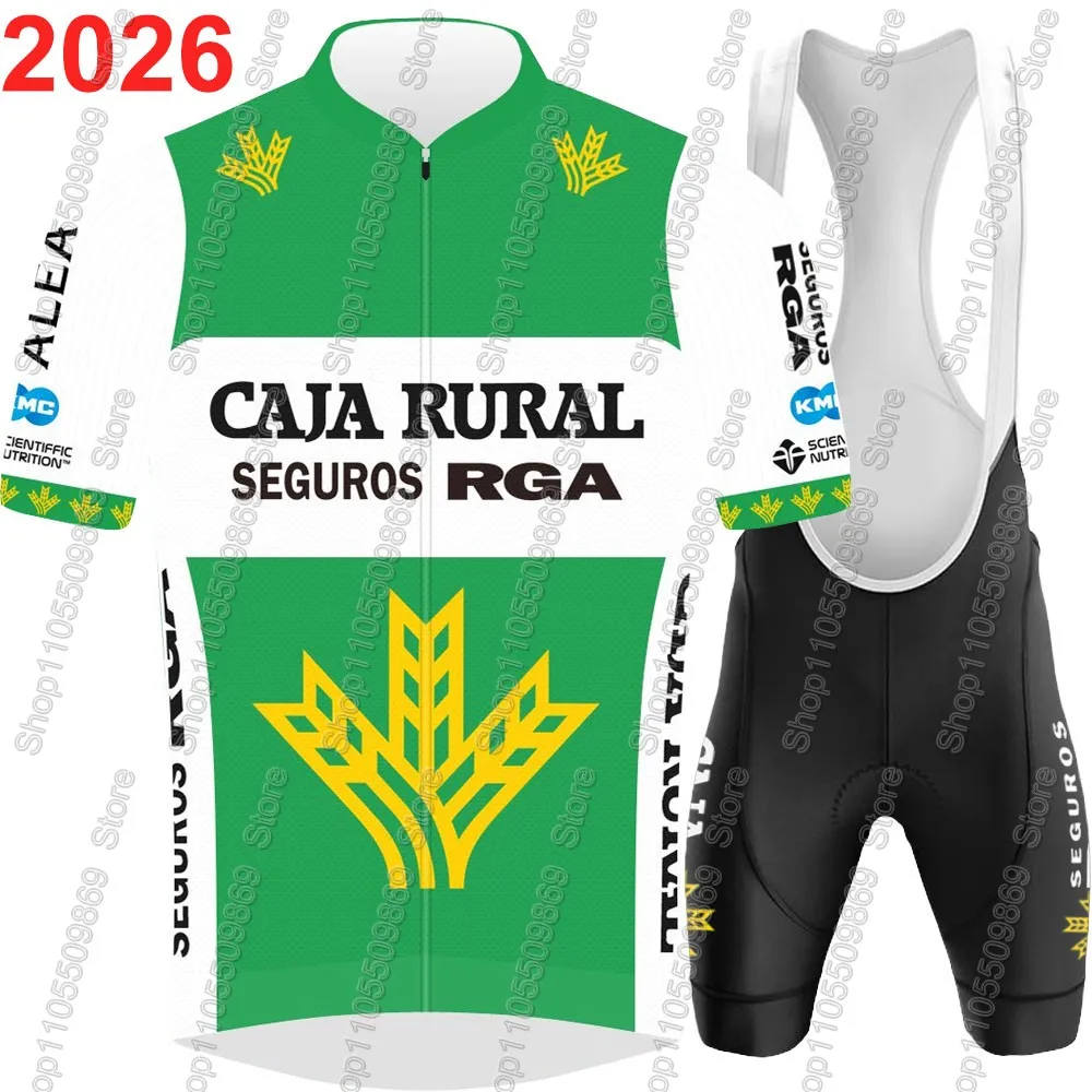 Conjunto de Jersey de Ciclismo Caja Rural 2026, Manga Corta, España TDF-Clothing, Camiseta de Ciclismo de Carretera para Hombre, Pantalones Cortos con Tirantes para Bicicleta de Montaña