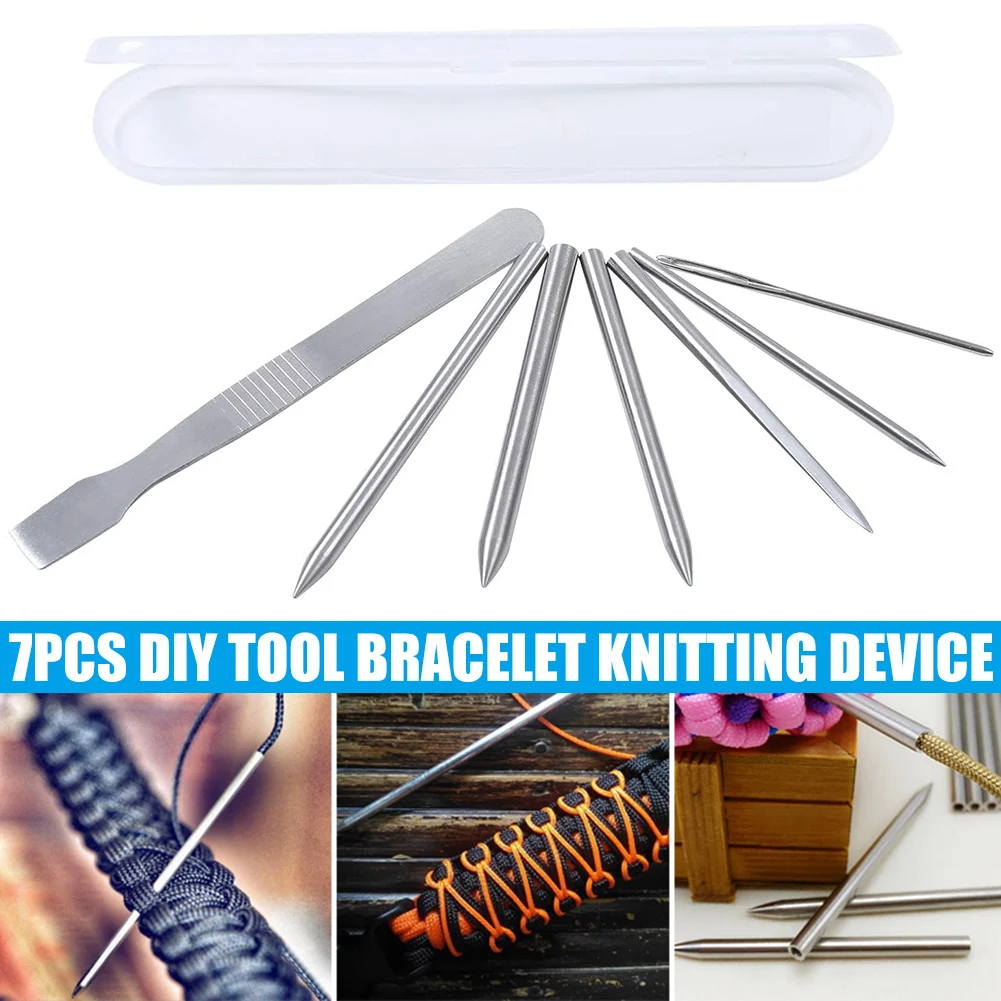 7pcs Paracord Knitting Tool Set With Box Stainless Steel Parachute Cord Needles Bracelets Kit For Laces Strings Leather Weaving