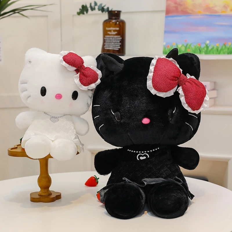 Sanrio Cartoon Anime Character Dark Angel Kitty Doll Children'S Plush Doll Bow Pillow Cute Girl New Years Christmas Gift