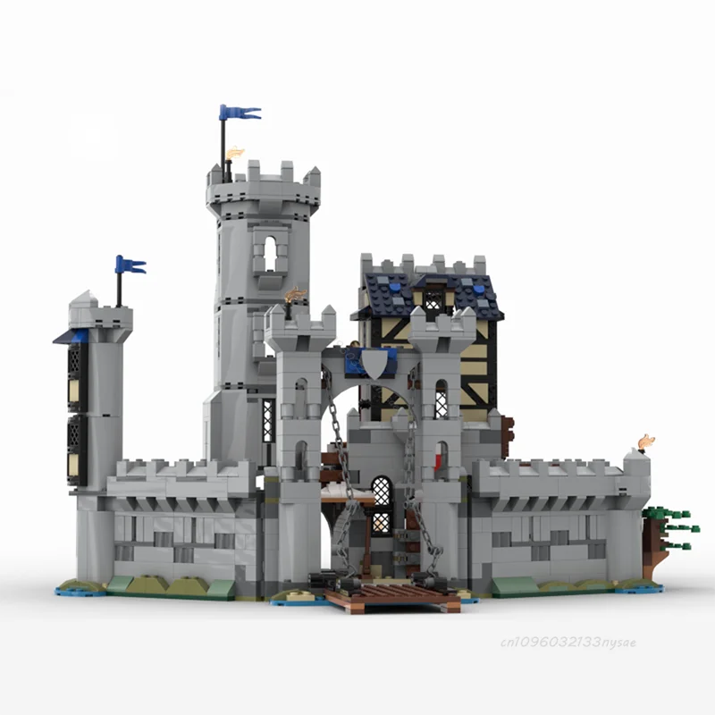 MOC-modelo de vista de calle Medieval personalizado, caballeros medievales, fortaleza, bloques de construcción, arquitectura DIY, juguetes educativos, regalos