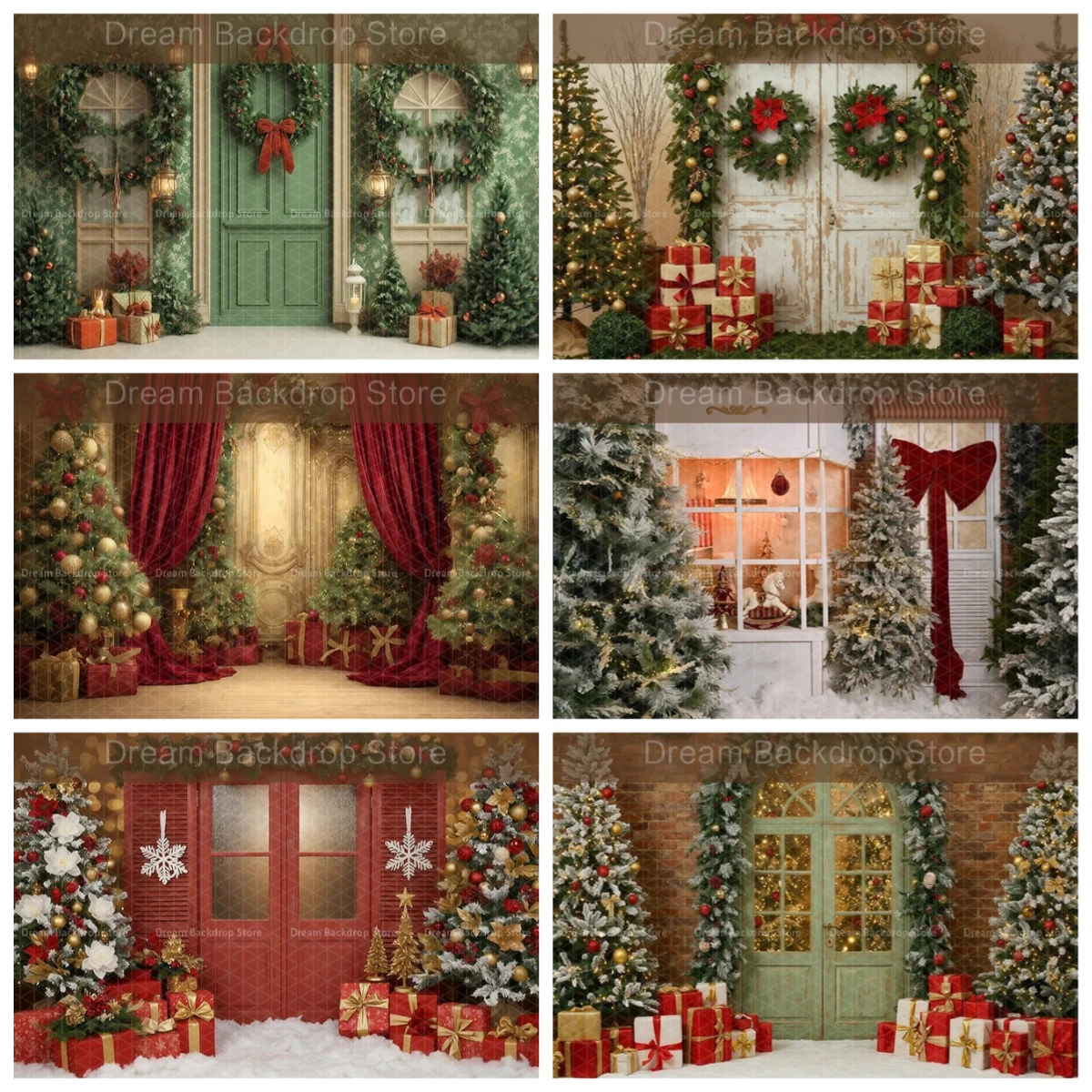 Winter Christmas Retro Grain Warehouse Gate Theme Banner Background, Christmas Party, Home Decoration Photography Backdrop Cloth