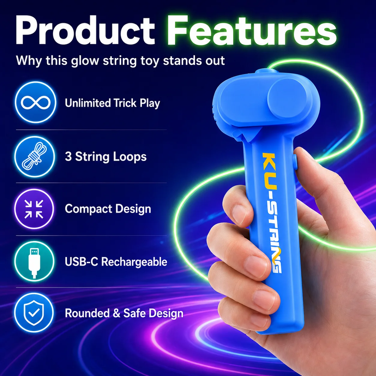 Luminous Rope Launcher Toy Flying Rope Spinner Fidget Handheld Lasso Game Adjustable Speed Outdoor Toy for Kids Adults Fun Gift