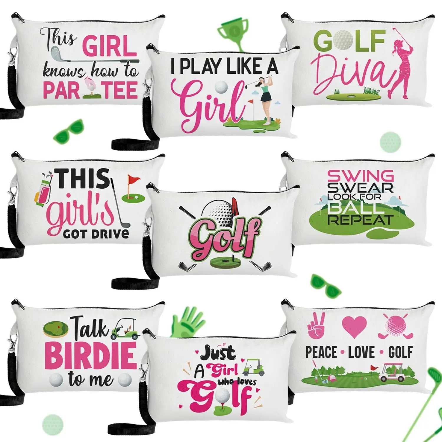 

9pcs Canvas Pencil Case Golf Theme Canvas Pencil Bag Portable Pencil Pouch with Zipper For Student School Stationery Supplies