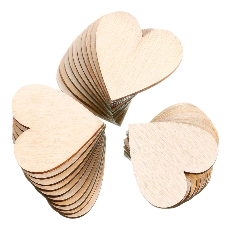 

100pcs 5cm Wooden Hearts for Crafts, Heart Shaped Blank Wood Slices for Ornaments Valentine's Day, Wedding, Home Decoration