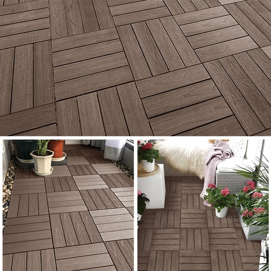 

12"x12" Square Outdoor Square Teak Deck Tiles 6PCS Patio Interlocking Flooring Tiles Brown
