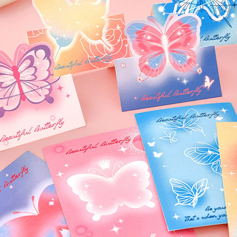 10 pezzi di carta a farfalla Kawaii con testa posteriore, carta posteriore, taglio carino, note adesive, carta autoadesiva, carta fai da te, materiale per imballaggio