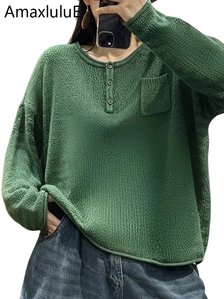 

Amax LuluE Design Fall Womens Fashion Oversized Casual Sweaters Loose Solid O Neck Pullover Classic Vintage Warm Knitted Jumpers