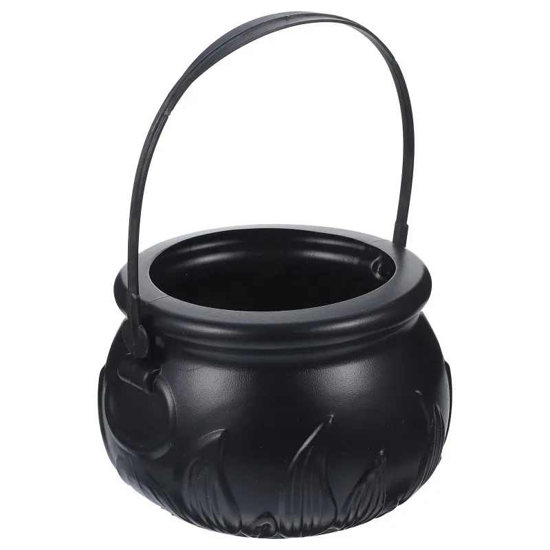 Mini Candy Cauldron Halloween Bucket Witch Basket Plastic Treat Black Pot Bowl Kettle Trick Pumpkin Holder Props Kids Toy